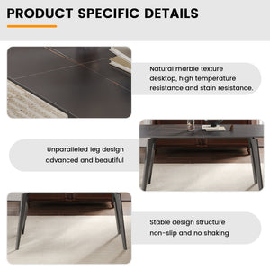 English Elm 55.12" Modern Artificial Stone Dining Table With Dark Grey Metal Legs - Seats 6 For Stylish Gatherings W1535S00519