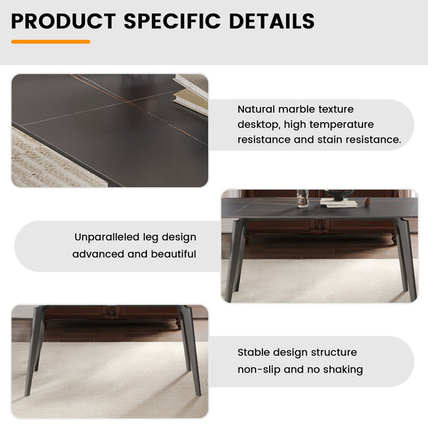 English Elm 55.12" Modern Artificial Stone Dining Table With Dark Grey Metal Legs - Seats 6 For Stylish Gatherings W1535S00519