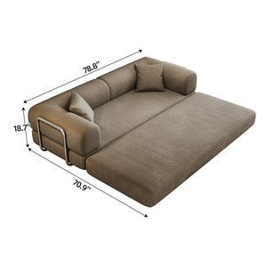 English Elm 78.8" Compression Sofa Convertible Floor Bed with Corduroy Fabric, No-Assembly Modular Futon, Supportive Backrest and Armrests Camel W2824P373431