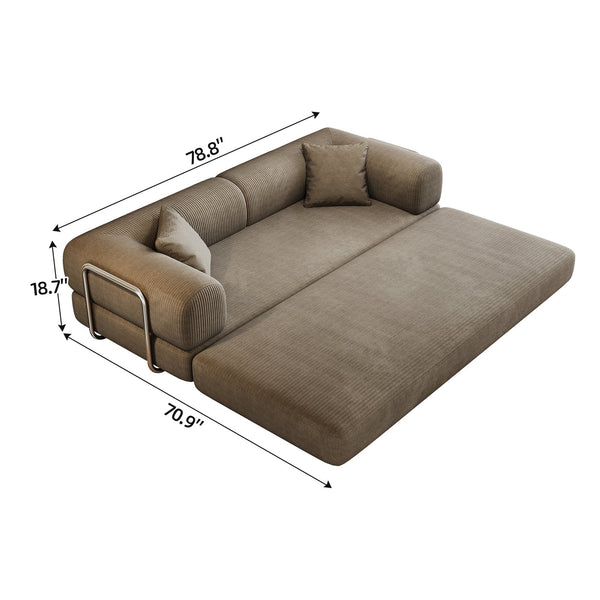 English Elm 78.8" Compression Sofa Convertible Floor Bed with Corduroy Fabric, No-Assembly Modular Futon, Supportive Backrest and Armrests Camel W2824P373431
