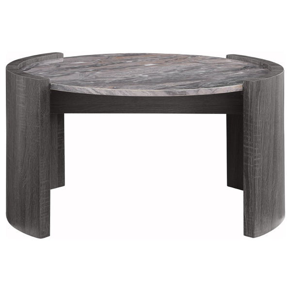 English Elm Zende Round Faux Marble Coffee Table with Curved Panels for Modern Living Rooms B062P441333