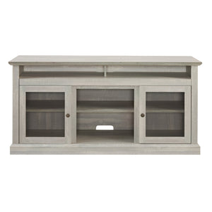 English Elm Contemporary Stone Gray TV Stand 60" Modern Entertainment Console for TVs up to 65" with Glass Cabinets and Adjustable Shelves W2275P389702