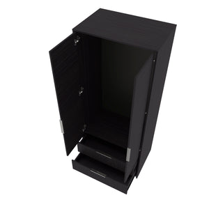 English Elm Armoire with Built-In Mirror and Ample Storage — 4 Doors, 2 Drawers, 4 Shelves, Eco-Friendly Finish Black 78.74 L x 25.59 W x 4.72 H B097S00213