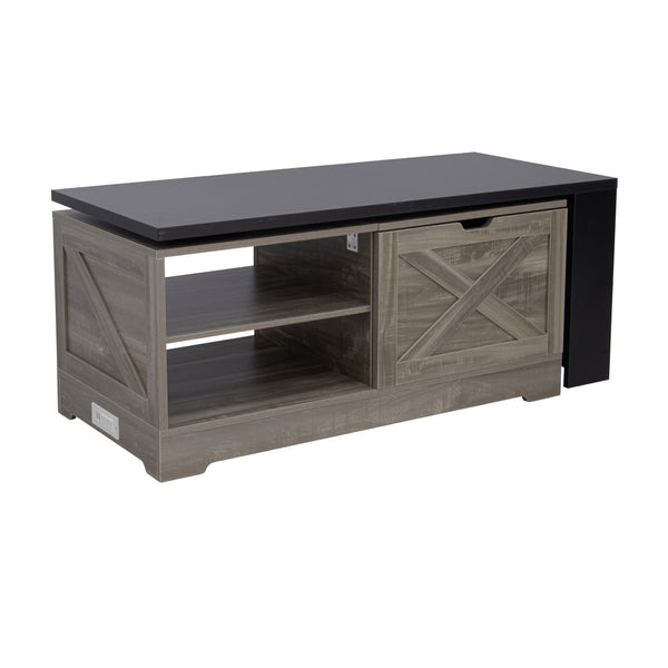 English Elm U-can Farmhouse Lift Top Coffee Table Barn Door Hidden Storage Living Room Brown+Black N724P351732E