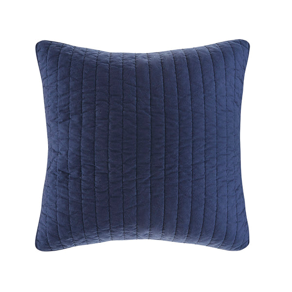 JLA Home INK+IVY - Cotton Quilted Euro Sham with Embroidered Texture, Breathable 26x26 Farmhouse Accent Pillow Cover Navy II11-1077