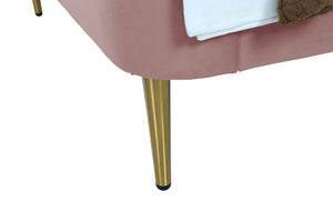 English Elm Heather Velvet Twin Bed with Curved Upholstered Headboard, Solid Wood Frame, Slats Included Blush+Gold B365S00025