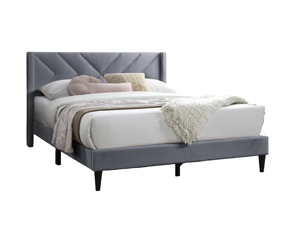 English Elm Elegant Velvet Upholstered Queen Bed with Geometric Stitched Headboard, Platform Design, 12" Height Grey 65 L x 23 W x 9 H B011P238925