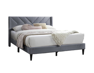 English Elm Elegant Velvet Upholstered Queen Bed with Geometric Stitched Headboard, Platform Design, 12" Height Grey 65 L x 23 W x 9 H B011P238925