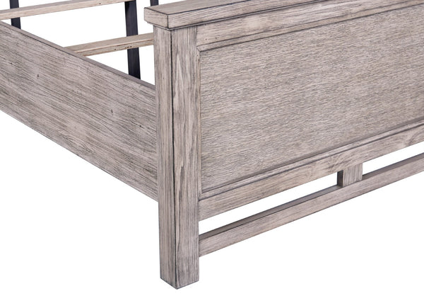 English Elm Fusion Oak Veneer King Panel Bed with Slat Headboard and Warm Dawn Wood Finish B108S00042