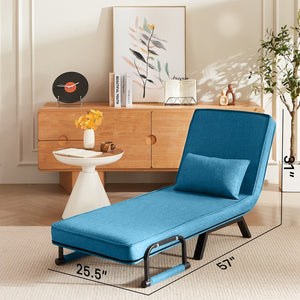 English Elm Convertible Chair Bed Sleeper 5-in-1 Folding Futon Sofa for Adults, Linen Upholstery, 5-Position Recline, Removable Arms, 450lb Capacity, Machine-Wash Cover — Blue W1359P211935