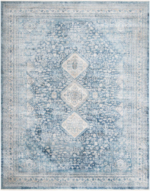 Unique Loom Newport Rosecliff Machine Made Border Rug Navy Blue, Ivory/Light Blue 7' 10" x 10' 2"