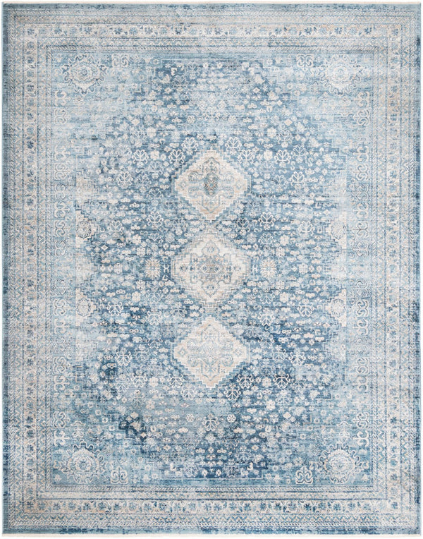 Unique Loom Newport Rosecliff Machine Made Border Rug Navy Blue, Ivory/Light Blue 7' 10" x 10' 2"