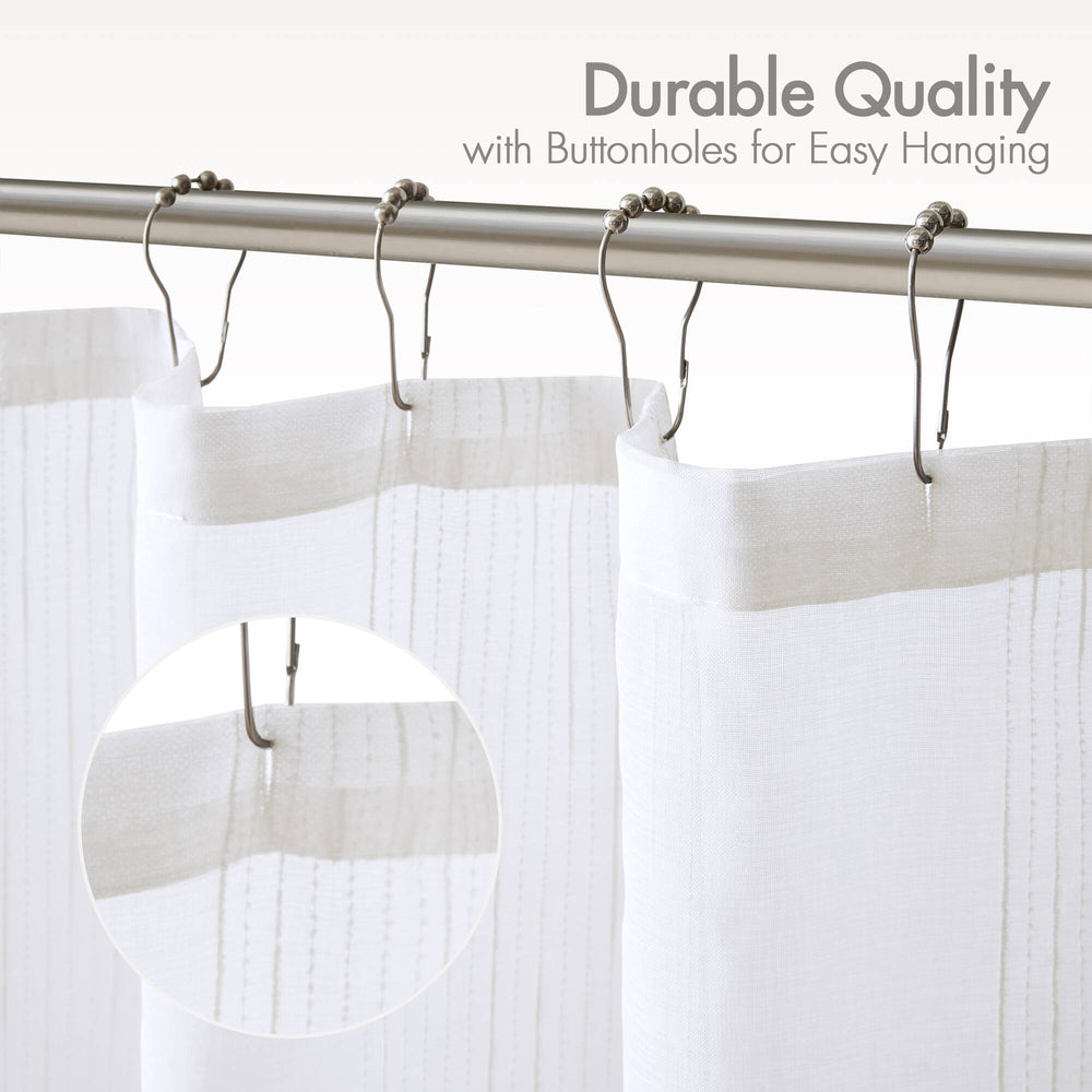 JLA Home Madison Park - Sheer Translucent Shower Curtain with Subtle Stripes, Light-Filtering Polyester, Machine Washable 72x72 White MP70-8808