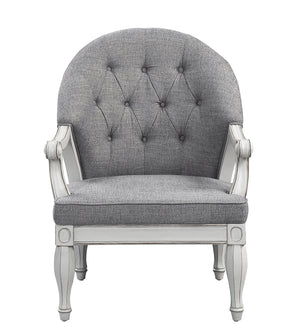 English Elm Florian Gray Fabric & Antique White Finish Chair with Tufted Back, Pocket Coil Seat, Sturdy Legs B2726P265757