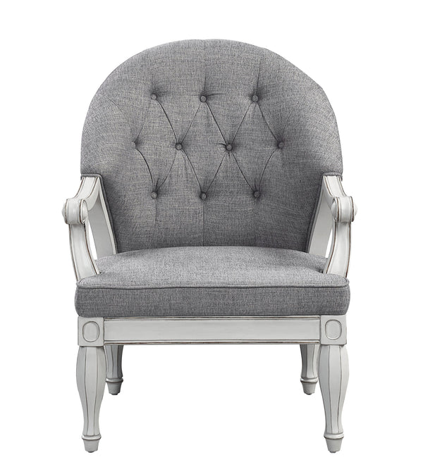 English Elm Florian Gray Fabric & Antique White Finish Chair with Tufted Back, Pocket Coil Seat, Sturdy Legs B2726P265757