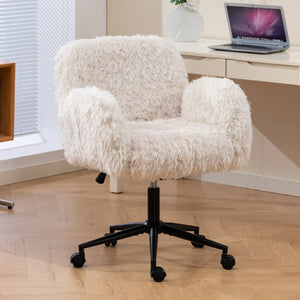 English Elm Criss Cross Swivel Chair Fluffy Lamb Wool Fleece Ergonomic Seat for Home Office W3248P424651