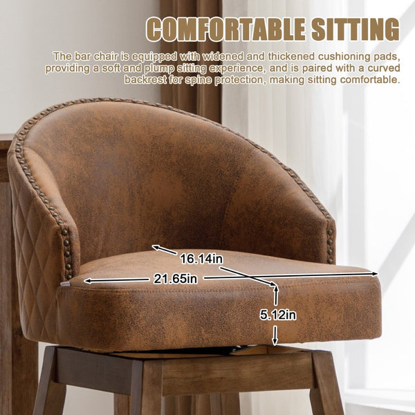 English Elm United We Win Quilted Microsuede Swivel Barstool with Wood Legs and Gold Rivet Trim W1568P361710