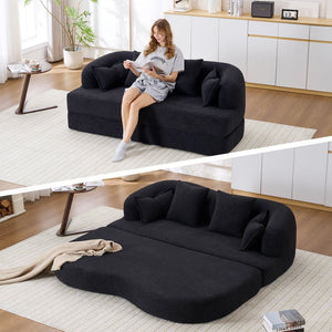 English Elm (old Sku W2231p392100) Chenille Sleeper Sofa Foldable Convertible Loveseat with Four Pillows Black W2231P466738