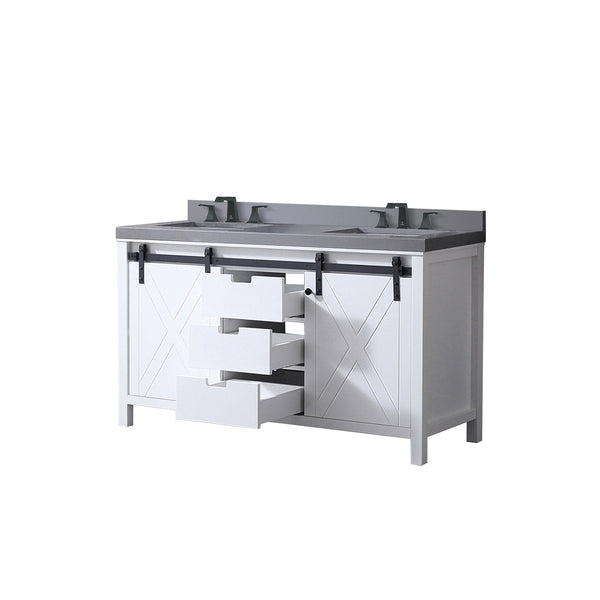 English Elm White 60 in Double Bath Vanity with Grey Quartz Countertop, Soft-Close Storage & Matte Black Faucet B2731P260134