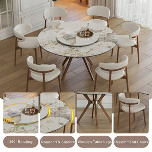 English Elm 59-Inch Modern Sintered Stone Dining Table Set With Turntable & 6 Chairs – Stylish & Durable Design! W509S00134
