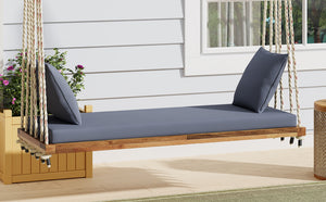 English Elm TOPMAX Acacia Wood Patio Swing Chair with Cushion & Pillows, 63" Comfortable Seat, 400lb Capacity Natural N717P210136N