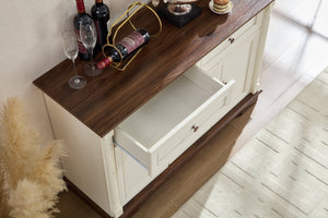 English Elm Farmhouse Large Wall Storage Cabinet - Roman Column Design, Versatile Coffee Bar & Wine Cooler Stand W2393P300539