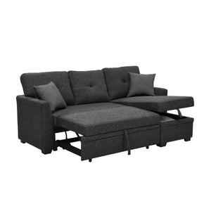 English Elm 76.5" Chenille Tufted Sectional Sleeper Sofa with Reversible Chaise and Hidden Storage B2748S00004
