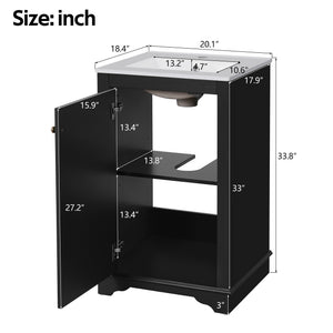 English Elm 20-inch Bathroom Vanity with Ceramic Sink, Modern Freestanding Single Vanity with Soft-Close Doors and Adjustable Shelf for Ample Organized Storage Black N710P317678B