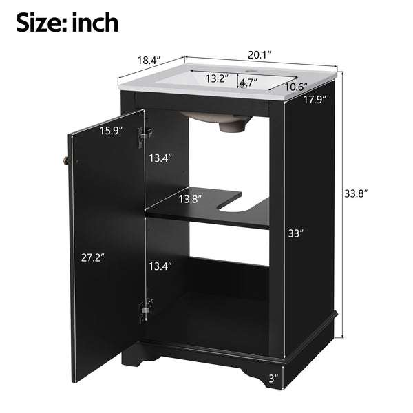 English Elm 20-inch Bathroom Vanity with Ceramic Sink, Modern Freestanding Single Vanity with Soft-Close Doors and Adjustable Shelf for Ample Organized Storage Black N710P317678B