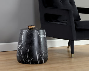 Sunpan Aries End Table - Stunning Metallic Accents with Industrial Grey Concrete for Indoor & Outdoor Use Marble Look / Black