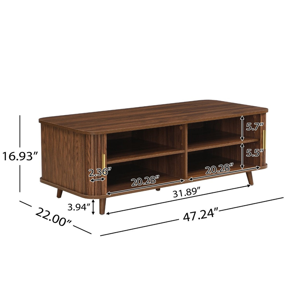 English Elm Modern Mid-century Coffee Table Tambour Doors Open Shelves Warm Wood Living Room Walnut N770P333553W