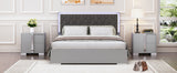 English Elm Queen Size Upholstered Bed With Led Lights,Modern Platform Bed With Velvet Headboard,Grey