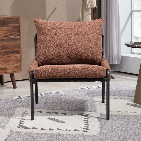 English Elm Modern Accent Lounge Chair with Braided Fabric Upholstery, Ergonomic Backrest, Plush Cushioning, Metal Frame, Adjustable Feet - Stylish Living Room Armchair Red+Brown W2215P256511