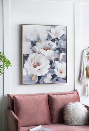 English Elm 32.3x40.2" Sarah Framed Floral Wall Art - Hand-Painted Oil Canvas, Muted Blue & Pink Elegance for Living Room Decor (Framed) W2078P390187