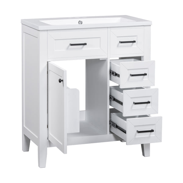 English Elm 30" Modern Bathroom Vanity with Sink Combo — Solid Rubberwood & MDF, 3 Drawers, Freestanding Contemporary Design White N725P246482K
