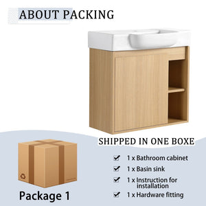 English Elm 24'' Floating Wall Mounted Bathroom Vanity with Ceramic Sink and Soft Close Cabinet Light Oak W999P426633