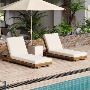 English Elm Christopher Knight Home® - Lounge Chaise Set - Elegant Acacia Wood With Cream Triple-Fold Cushion, Adjustable Backrest & Versatile Options N770P281696T_N770P208317C