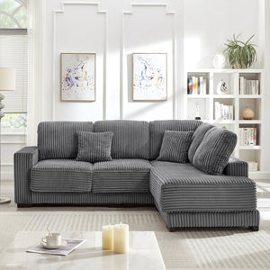 English Elm 93" Sectional Sofa L-Shaped Upholstered Corduroy 3-Seater with Reversible Chaise, Solid Wood Frame, Plush Coil-Foam Cushions Grey W1097S00222