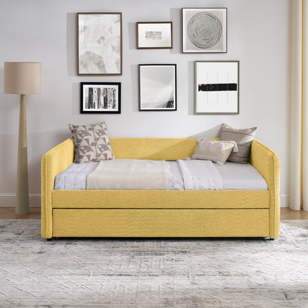 English Elm Full Size Boucle Daybed with Pop up Trundle Tufted Upholstered Sofa Sleeping Yellow W1413S00177