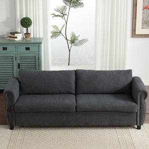 English Elm U_Style Convertible 2-in-1 Sofa Bed Sleeper with Large 63"x70.9" Mattress, Retro Rivet Accent Design DARK GREY W2705S00019