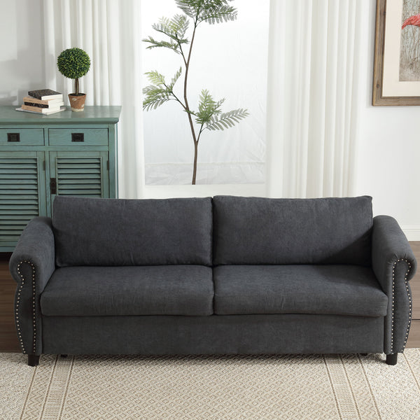 English Elm U_Style Convertible 2-in-1 Sofa Bed Sleeper with Large 63"x70.9" Mattress, Retro Rivet Accent Design DARK GREY W2705S00019