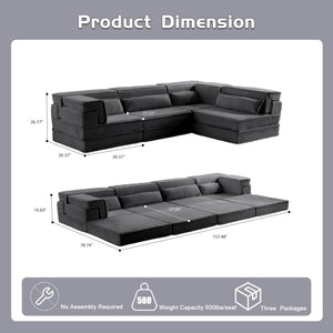 English Elm Compression Modular Floor Sofa Bed - Cozy, No Assembly, Soft Fleece, Versatile 4-Seater With Pillows! W3723S00033