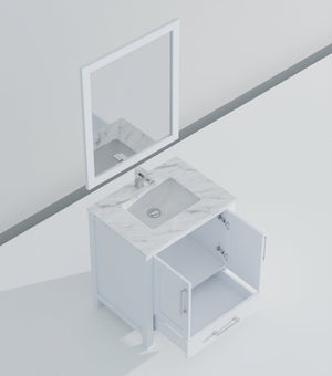 English Elm White Bath Vanity Set With Carrara Marble Top, Chrome Faucet & 28" Mirror - Elegant Bathroom Upgrade B2731S01248-GIGA