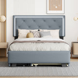 Hearth and Haven Woods Full Size Upholstered Platform Bed with Button Tufted Headboard, 2 Drawers and Twin Size Trundle, Grey SF000125AAE