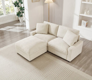 English Elm 72.05" L-shaped Sectional Sofa Cloud Cushion Polyester with Storage Ottoman Small Space Beige W1669S00050