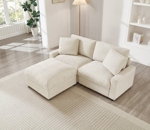 English Elm 72.05" L-shaped Sectional Sofa Cloud Cushion Polyester with Storage Ottoman Small Space Beige W1669S00050