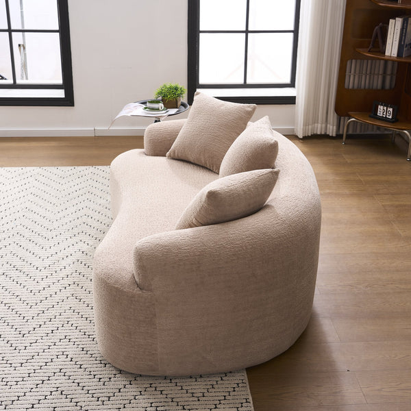 English Elm LY-025S Curved Loveseat Sofa Compact 65" chenille upholstery, 30D foam with spring core, 300lb capacity, 3 pillows, apartment-friendly Apricot Cream W2231P292607