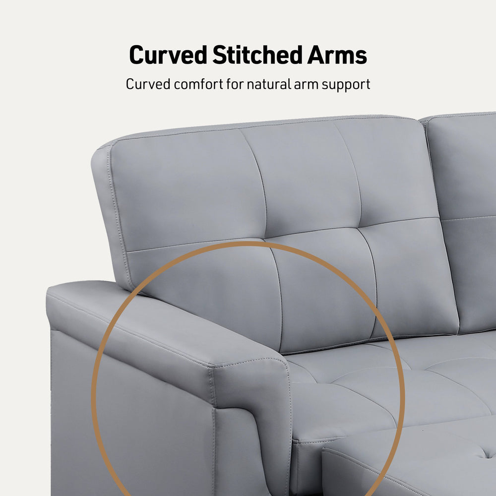 English Elm Lucca 84" Gray Vegan Leather Reversible Sleeper Sectional with Storage Chaise, Pull-Out Bed Comfort B061S00675