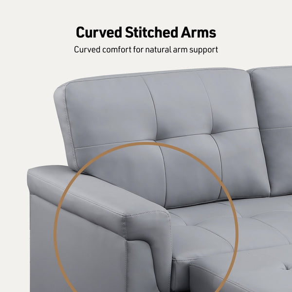 English Elm Lucca 84" Gray Vegan Leather Reversible Sleeper Sectional with Storage Chaise, Pull-Out Bed Comfort B061S00675