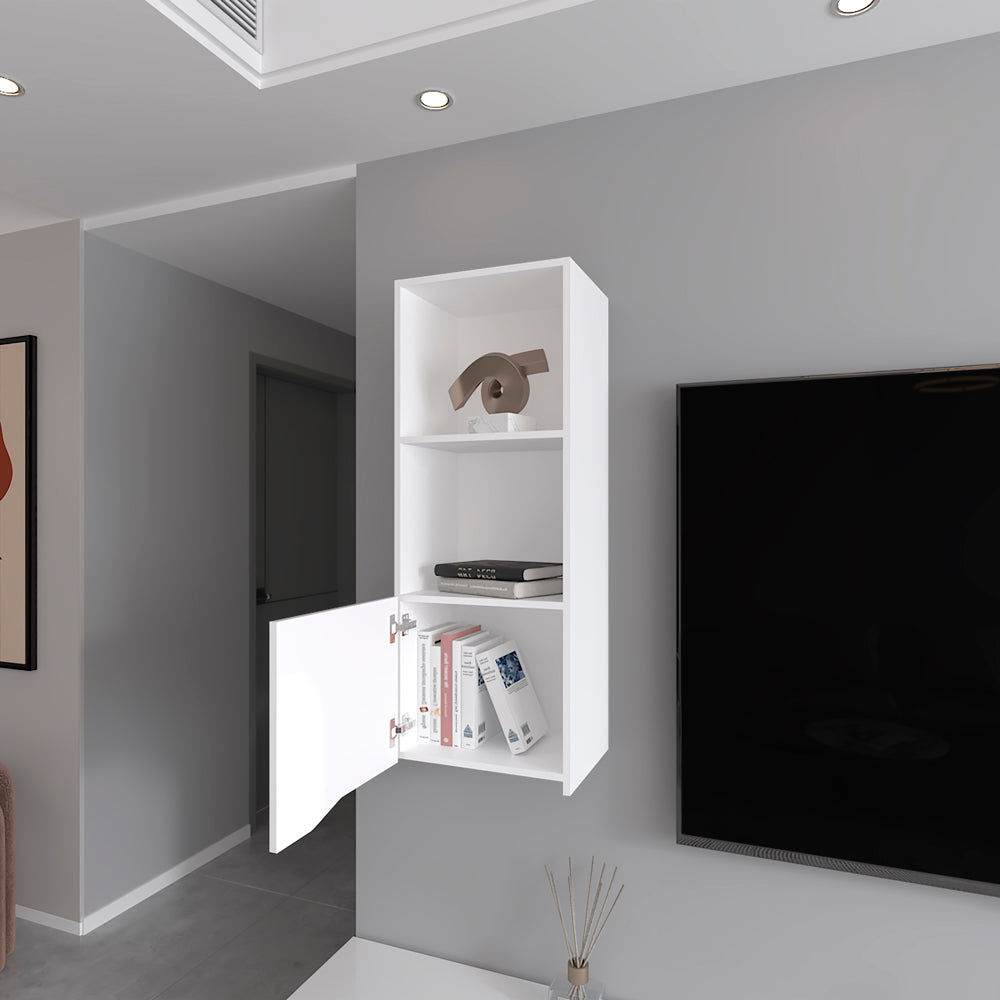 English Elm Wall Cabinet Hopewell White — Wall-Mounted Engineered Wood Storage with Open Shelves & Concealed Door B092P238700